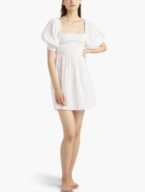 Hill House Athena Dress The Nap White Swiss Dot Smocked Size M NEW